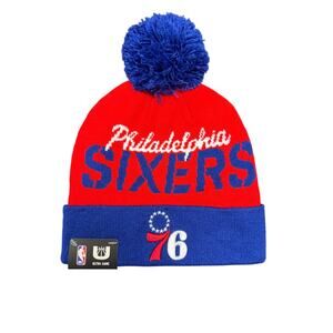 NBA 76ers Red White Blue Winter Hat w/ Pom Basketball Sixers Beanie New